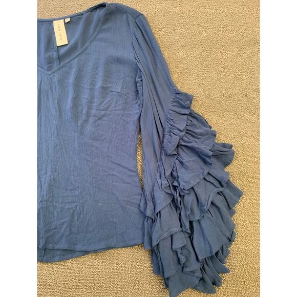 Guest Editor Women's XS  Blouse‎ Top Blue Tiered Frill Sleeve Rayon Crepe - Picture 7 of 14